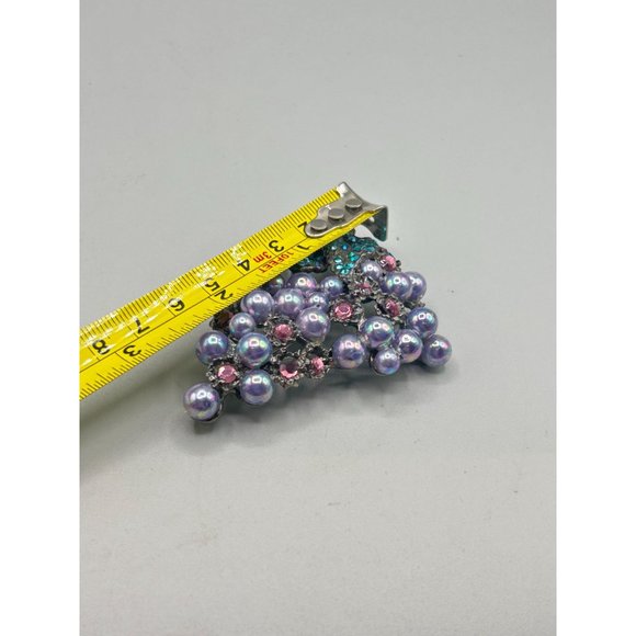 THELMA DEUTSCH Purple Pearls Grape Cluster Brooch Pin Borealis Aqua Rhinestones - Picture 11 of 11